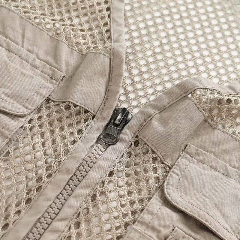 Rizanee Unisex Mesh Breathable Fishing Vest, Multi-Pockets Photography Travel Hiking Waistcoat Jacket (Beige, US M - TAG XL) - Image 3